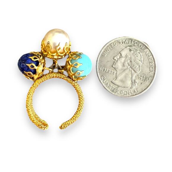 Western Germany Drop Dangle Charms Cha-Cha Rings pearls, turquoise, Lapis Lazuli - Picture 6 of 12